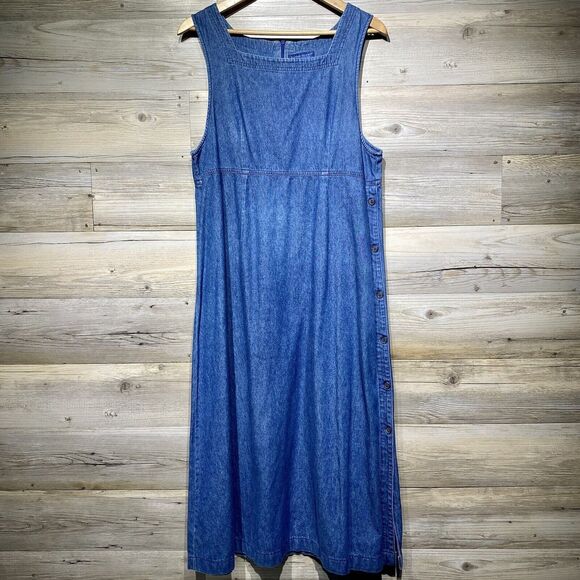 Karen Scott Dresses & Skirts - Karen Scott Vintage Chambray Sleeveless Maxi Dress Size L, Side Buttons Cottage